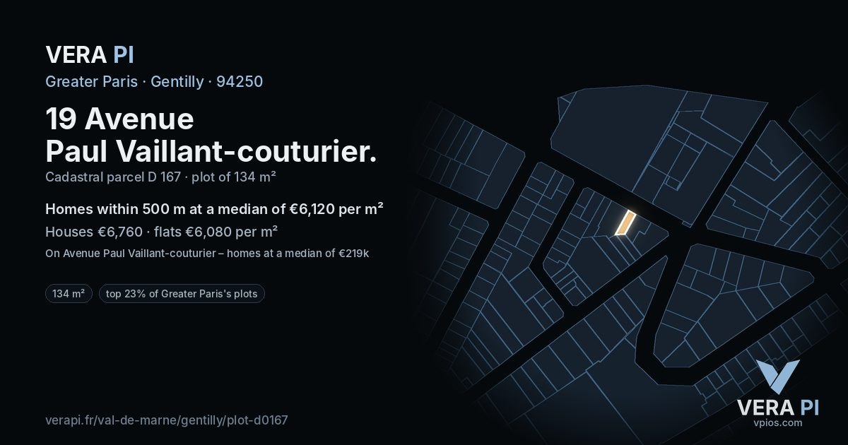 19 Avenue Paul Vaillant-couturier, Gentilly at night – the plot lit, the parcels around coloured by the prices near them