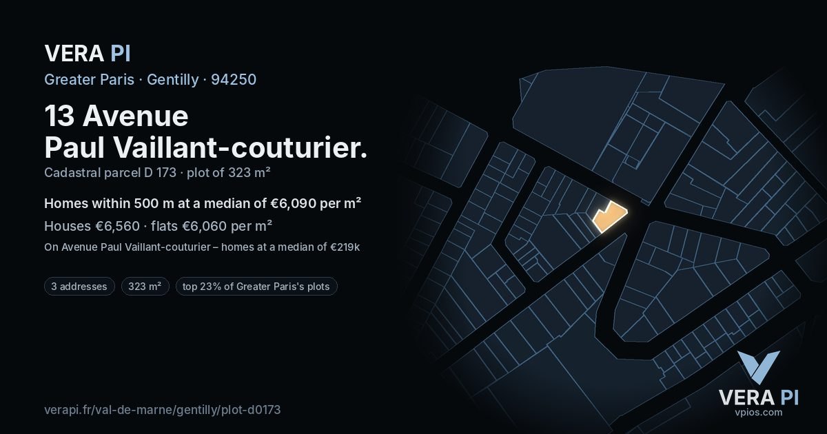 13 Avenue Paul Vaillant-couturier, Gentilly at night – the plot lit, the parcels around coloured by the prices near them