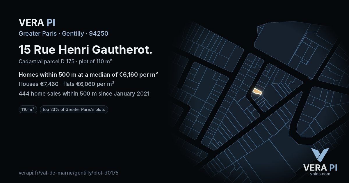 15 Rue Henri Gautherot, Gentilly at night – the plot lit, the parcels around coloured by the prices near them