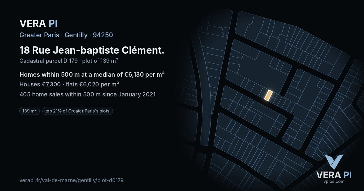 18 Rue Jean-baptiste Clément, Gentilly at night – the plot lit, the parcels around coloured by the prices near them
