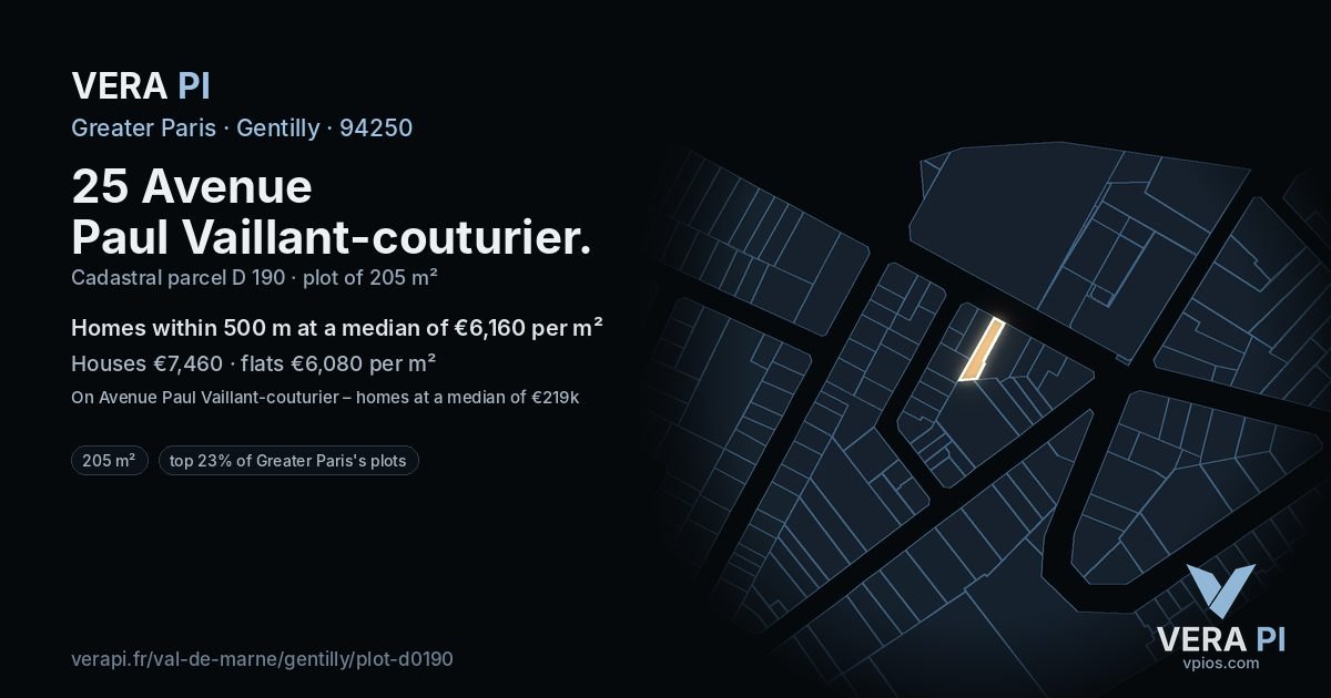 25 Avenue Paul Vaillant-couturier, Gentilly at night – the plot lit, the parcels around coloured by the prices near them