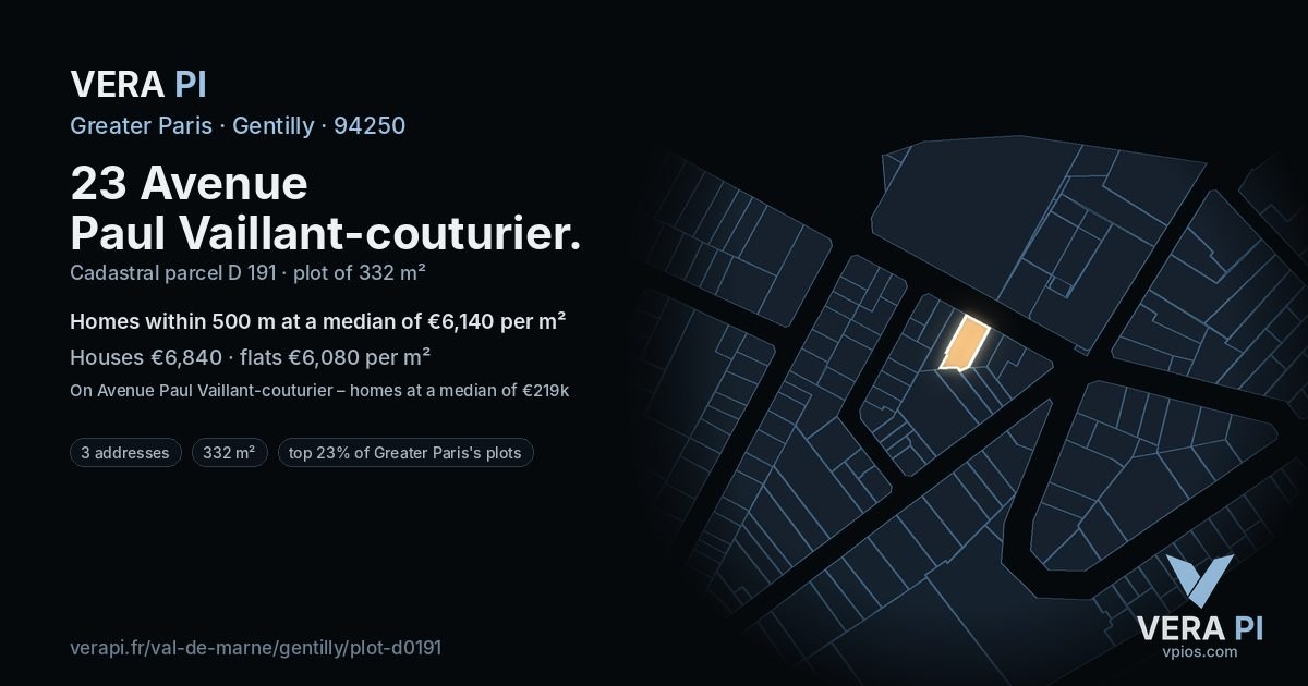 23 Avenue Paul Vaillant-couturier, Gentilly at night – the plot lit, the parcels around coloured by the prices near them