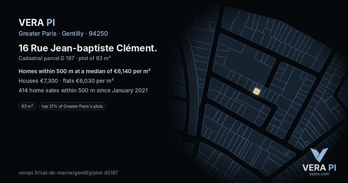 16 Rue Jean-baptiste Clément, Gentilly at night – the plot lit, the parcels around coloured by the prices near them
