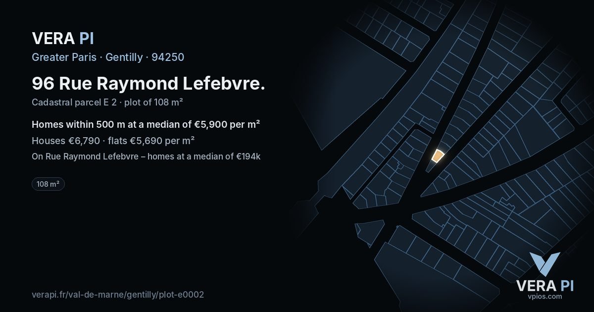 96 Rue Raymond Lefebvre, Gentilly at night – the plot lit, the parcels around coloured by the prices near them