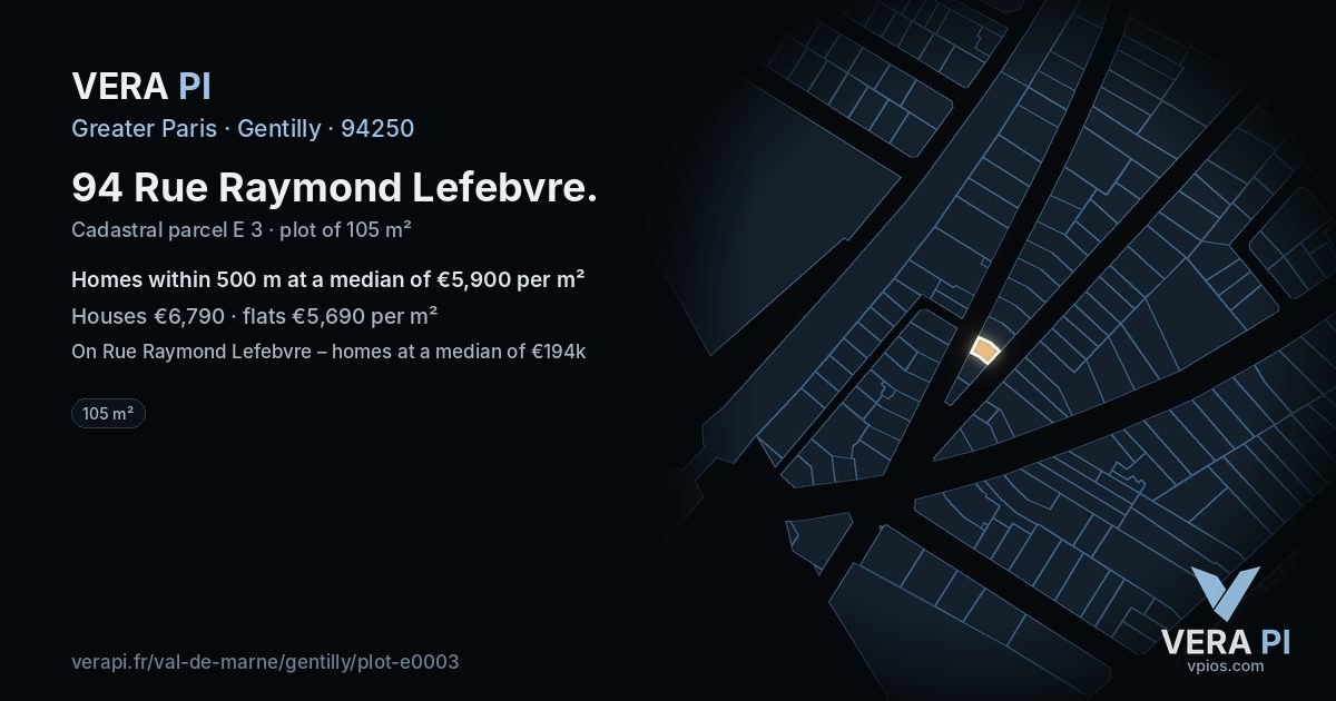 94 Rue Raymond Lefebvre, Gentilly at night – the plot lit, the parcels around coloured by the prices near them