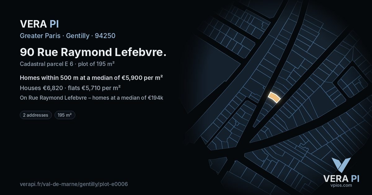 90 Rue Raymond Lefebvre, Gentilly at night – the plot lit, the parcels around coloured by the prices near them