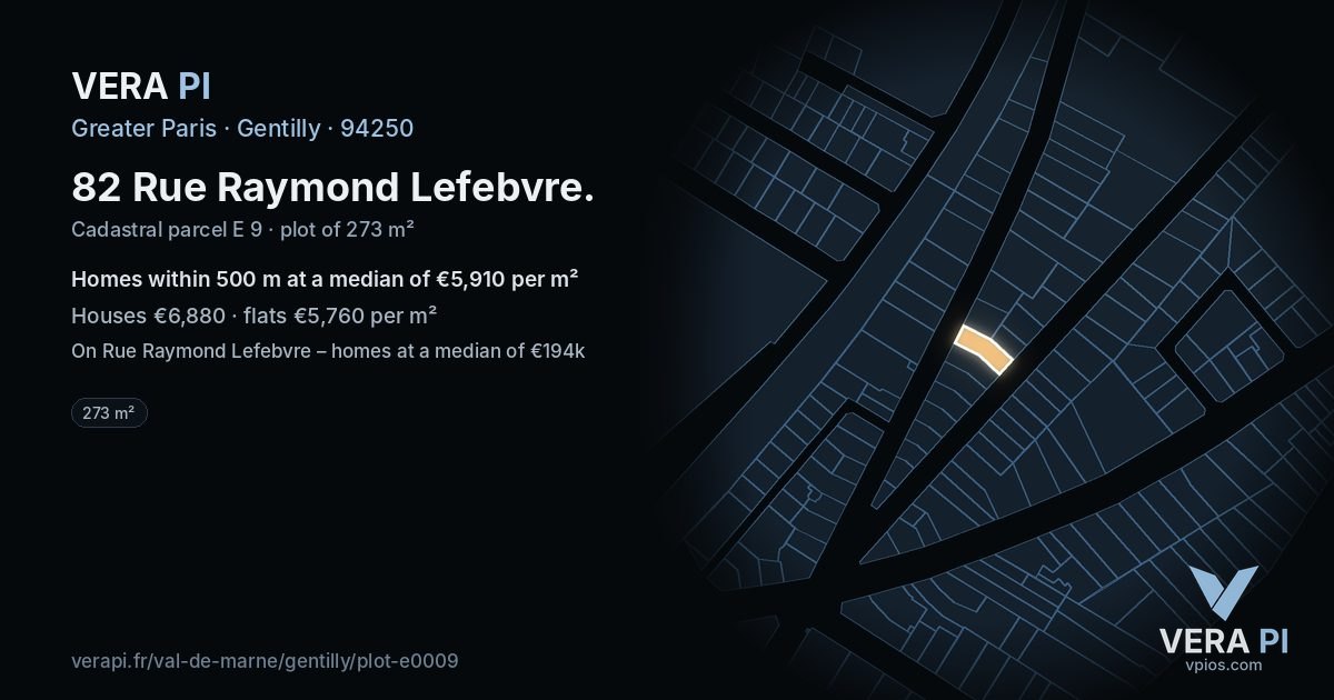 82 Rue Raymond Lefebvre, Gentilly at night – the plot lit, the parcels around coloured by the prices near them