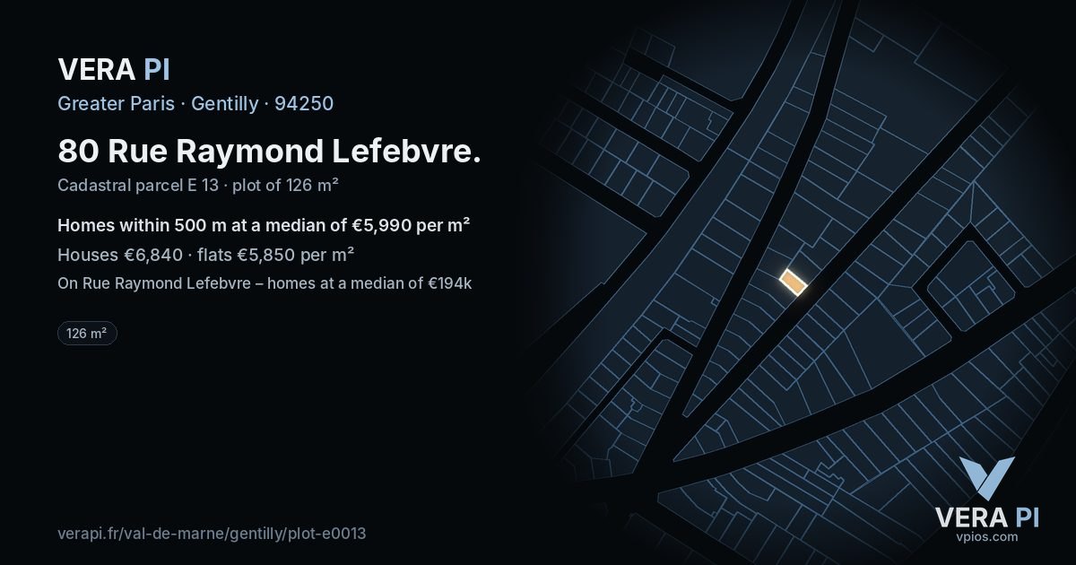 80 Rue Raymond Lefebvre, Gentilly at night – the plot lit, the parcels around coloured by the prices near them