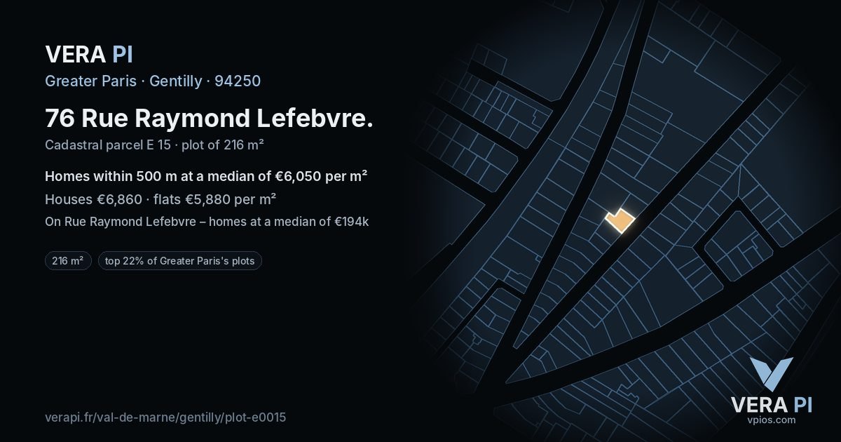 76 Rue Raymond Lefebvre, Gentilly at night – the plot lit, the parcels around coloured by the prices near them