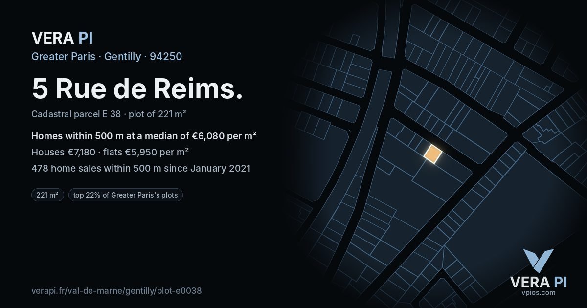 5 Rue de Reims, Gentilly at night – the plot lit, the parcels around coloured by the prices near them