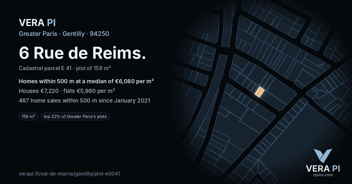 6 Rue de Reims, Gentilly at night – the plot lit, the parcels around coloured by the prices near them