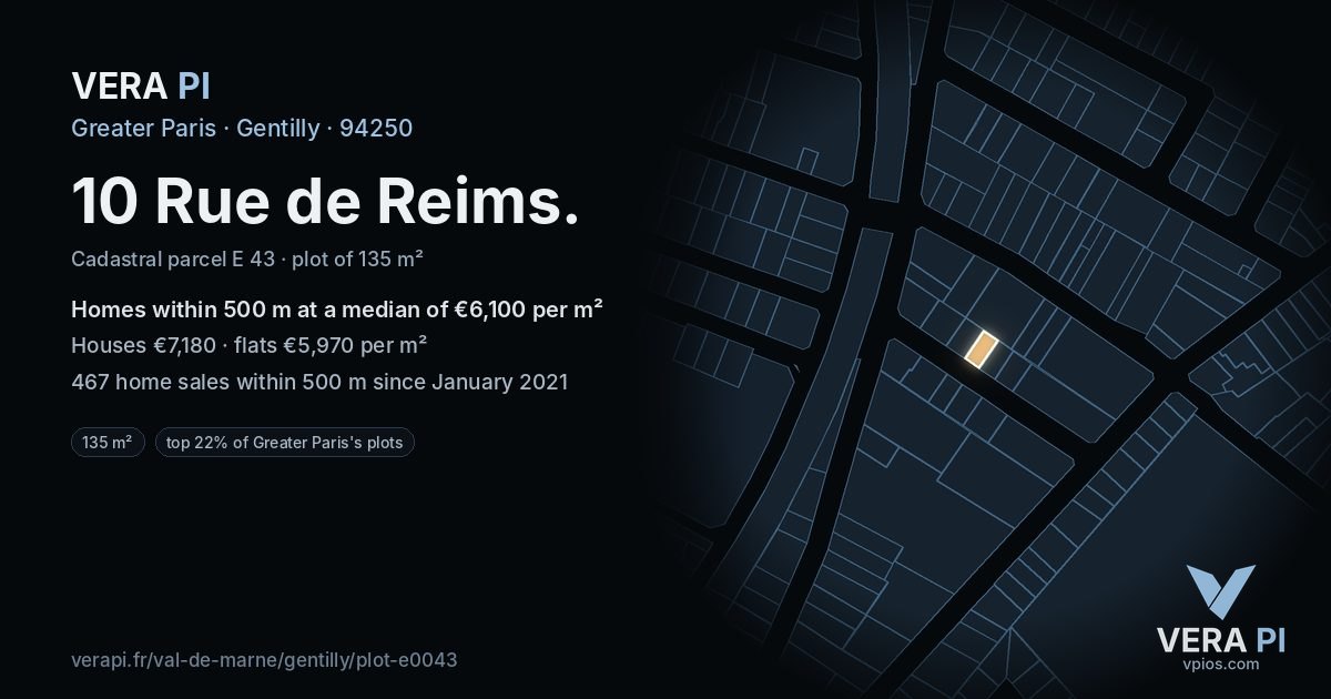 10 Rue de Reims, Gentilly at night – the plot lit, the parcels around coloured by the prices near them