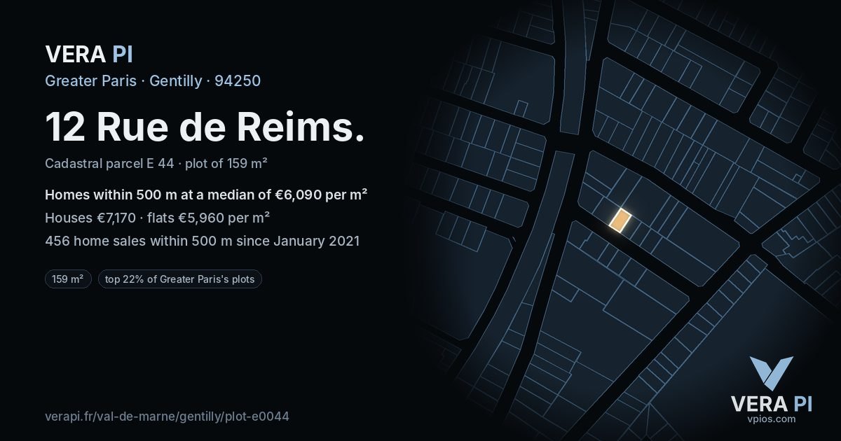 12 Rue de Reims, Gentilly at night – the plot lit, the parcels around coloured by the prices near them
