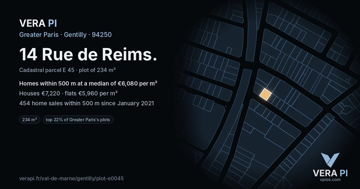 14 Rue de Reims, Gentilly at night – the plot lit, the parcels around coloured by the prices near them