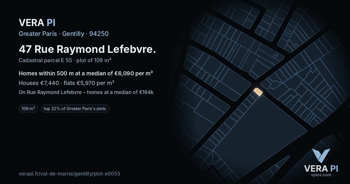 47 Rue Raymond Lefebvre, Gentilly at night – the plot lit, the parcels around coloured by the prices near them