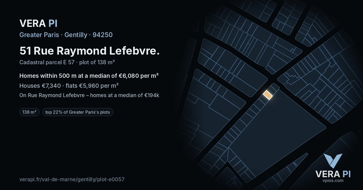51 Rue Raymond Lefebvre, Gentilly at night – the plot lit, the parcels around coloured by the prices near them