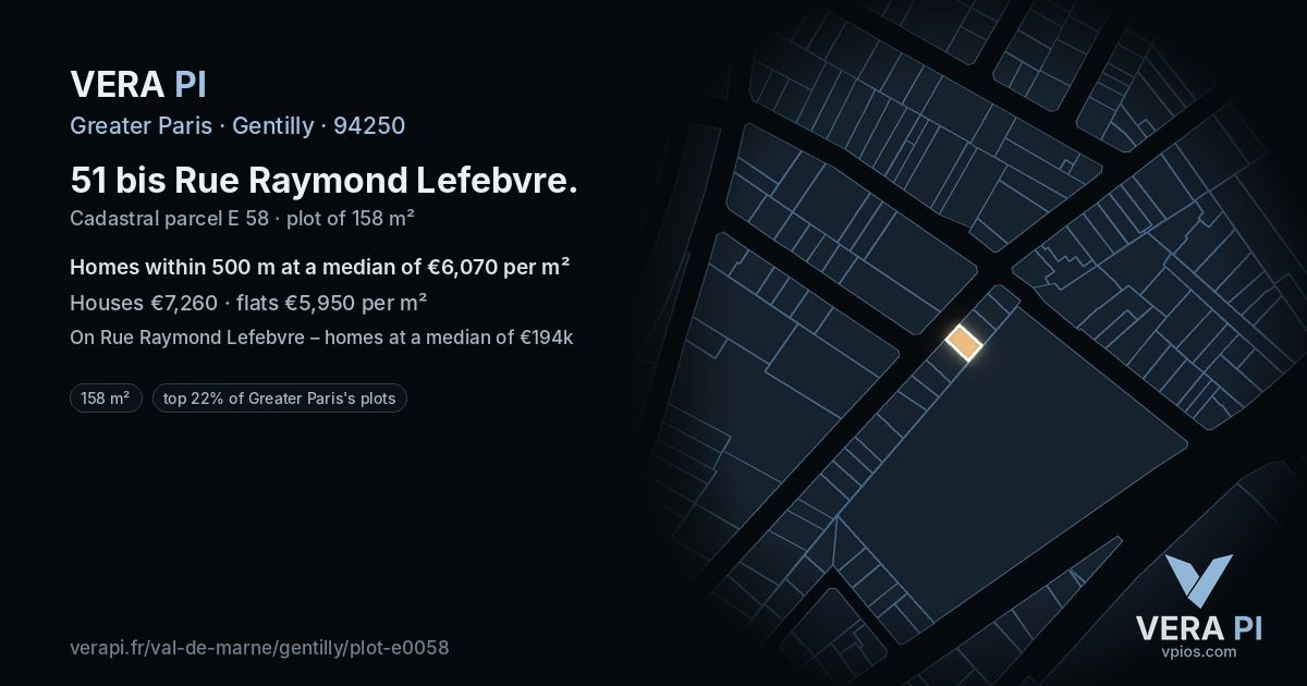 51 bis Rue Raymond Lefebvre, Gentilly at night – the plot lit, the parcels around coloured by the prices near them