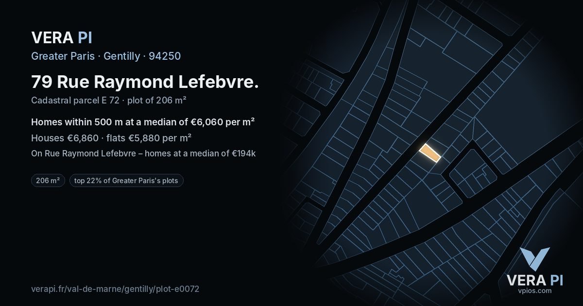 79 Rue Raymond Lefebvre, Gentilly at night – the plot lit, the parcels around coloured by the prices near them
