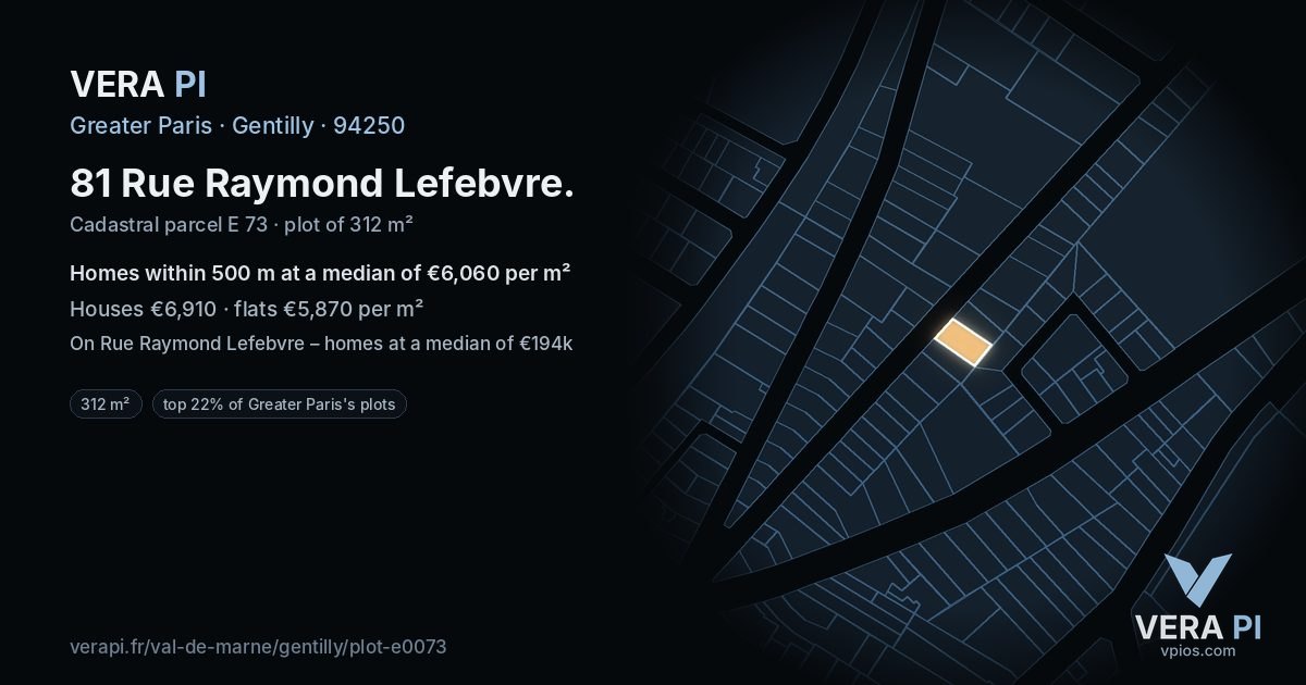 81 Rue Raymond Lefebvre, Gentilly at night – the plot lit, the parcels around coloured by the prices near them