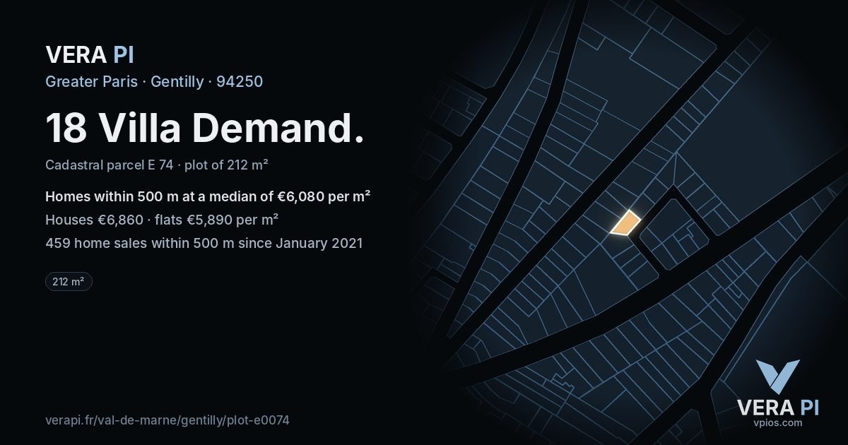 18 Villa Demand, Gentilly at night – the plot lit, the parcels around coloured by the prices near them