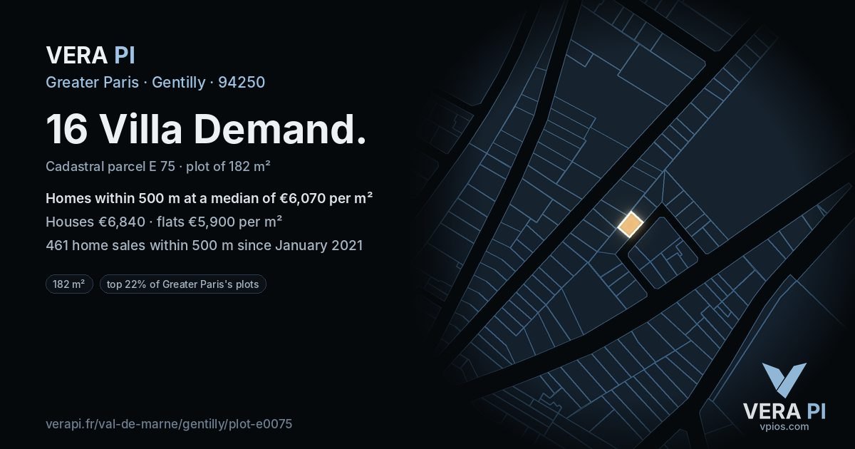 16 Villa Demand, Gentilly at night – the plot lit, the parcels around coloured by the prices near them