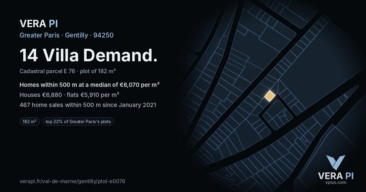 14 Villa Demand, Gentilly at night – the plot lit, the parcels around coloured by the prices near them