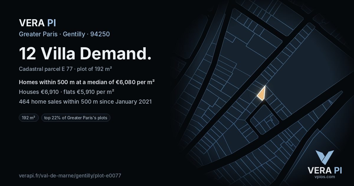 12 Villa Demand, Gentilly at night – the plot lit, the parcels around coloured by the prices near them