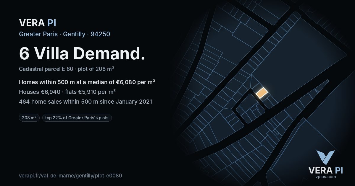 6 Villa Demand, Gentilly at night – the plot lit, the parcels around coloured by the prices near them