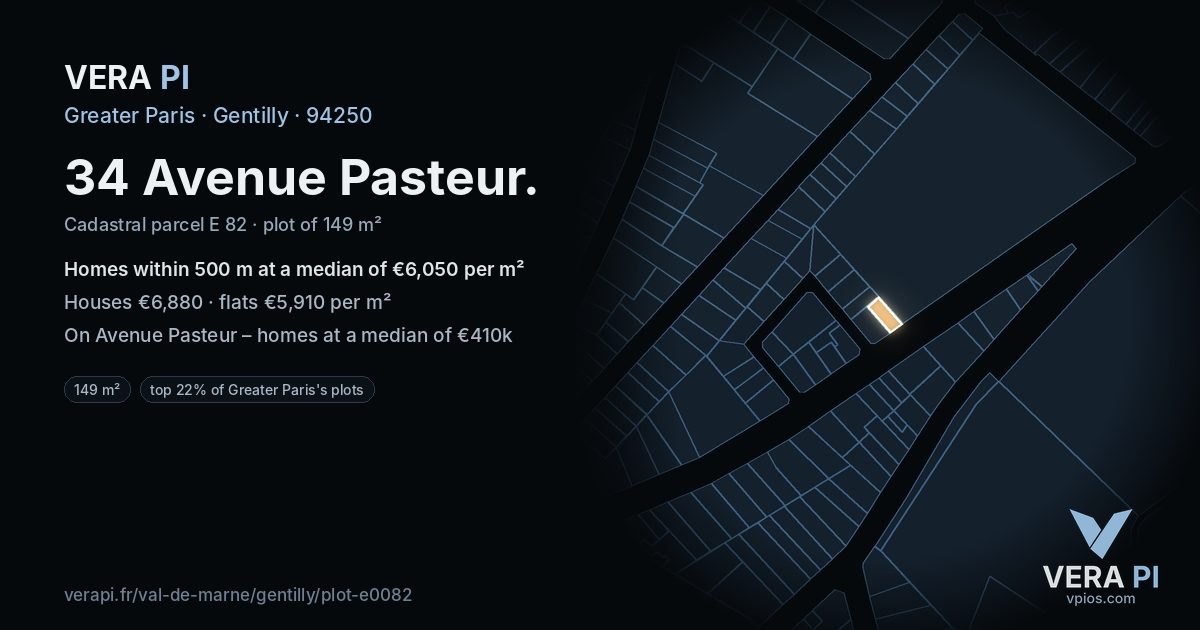 34 Avenue Pasteur, Gentilly at night – the plot lit, the parcels around coloured by the prices near them