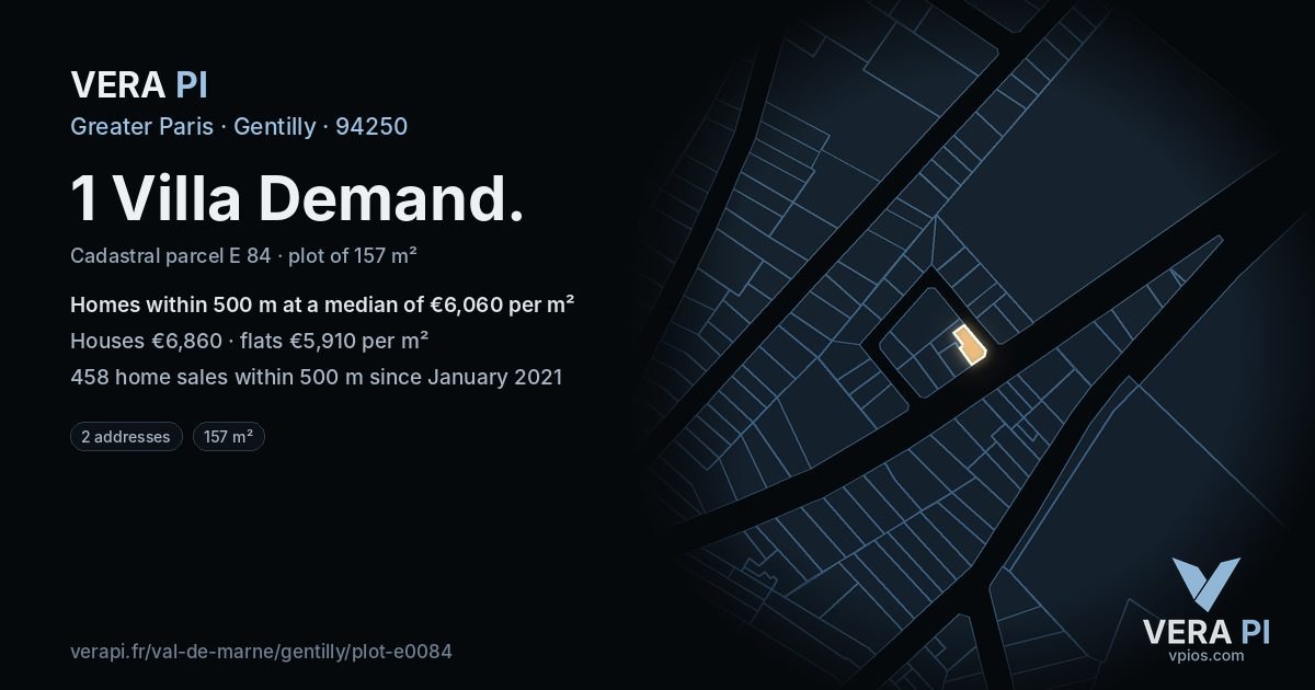 1 Villa Demand, Gentilly at night – the plot lit, the parcels around coloured by the prices near them