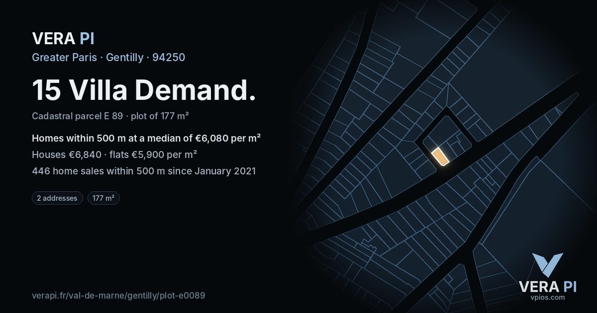 15 Villa Demand, Gentilly at night – the plot lit, the parcels around coloured by the prices near them