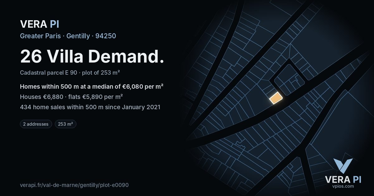 26 Villa Demand, Gentilly at night – the plot lit, the parcels around coloured by the prices near them