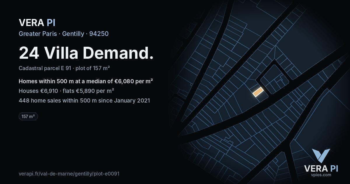 24 Villa Demand, Gentilly at night – the plot lit, the parcels around coloured by the prices near them
