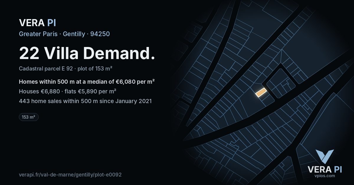 22 Villa Demand, Gentilly at night – the plot lit, the parcels around coloured by the prices near them