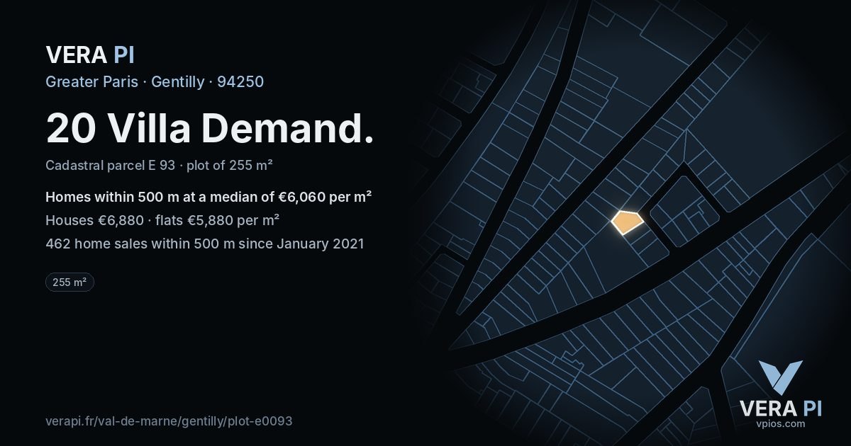 20 Villa Demand, Gentilly at night – the plot lit, the parcels around coloured by the prices near them