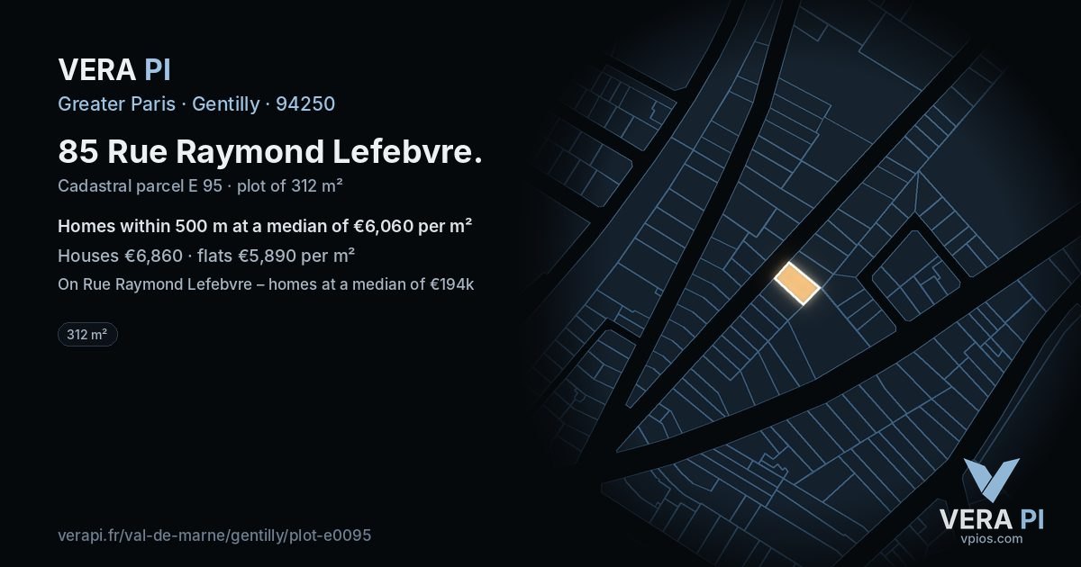 85 Rue Raymond Lefebvre, Gentilly at night – the plot lit, the parcels around coloured by the prices near them