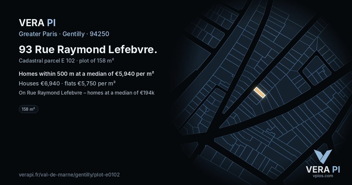 93 Rue Raymond Lefebvre, Gentilly at night – the plot lit, the parcels around coloured by the prices near them
