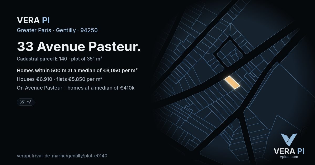 33 Avenue Pasteur, Gentilly at night – the plot lit, the parcels around coloured by the prices near them