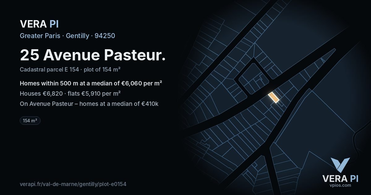 25 Avenue Pasteur, Gentilly at night – the plot lit, the parcels around coloured by the prices near them