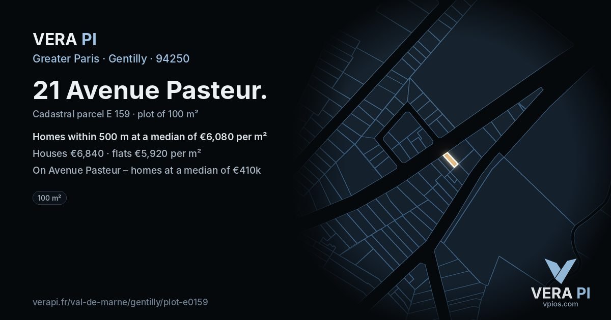 21 Avenue Pasteur, Gentilly at night – the plot lit, the parcels around coloured by the prices near them