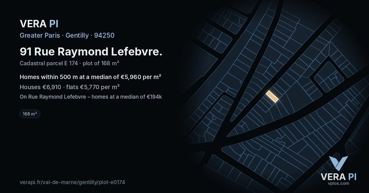 91 Rue Raymond Lefebvre, Gentilly at night – the plot lit, the parcels around coloured by the prices near them