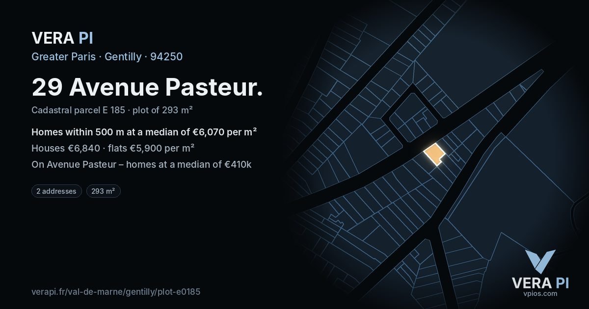 29 Avenue Pasteur, Gentilly at night – the plot lit, the parcels around coloured by the prices near them