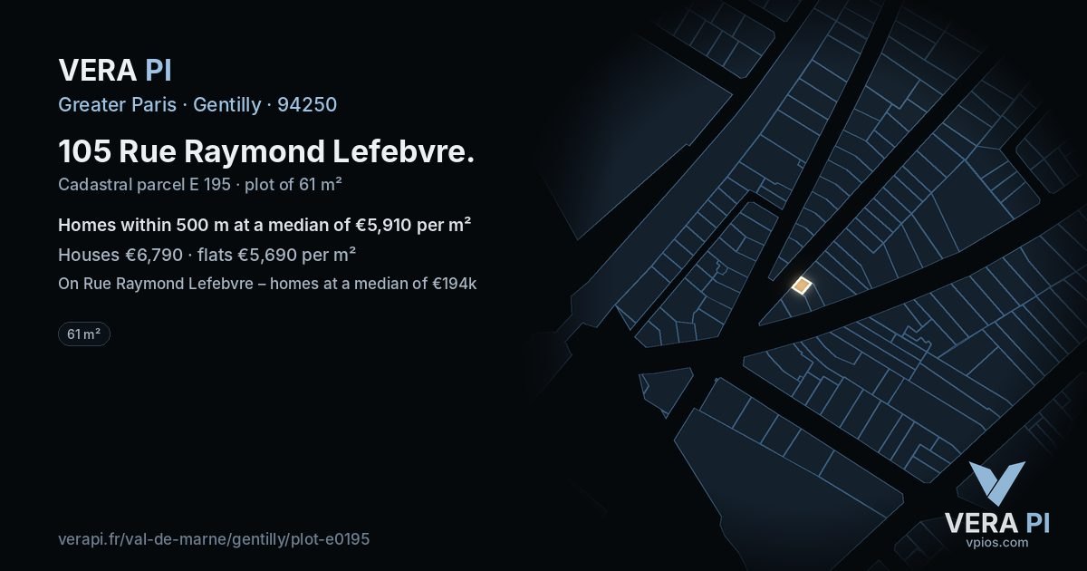 105 Rue Raymond Lefebvre, Gentilly at night – the plot lit, the parcels around coloured by the prices near them