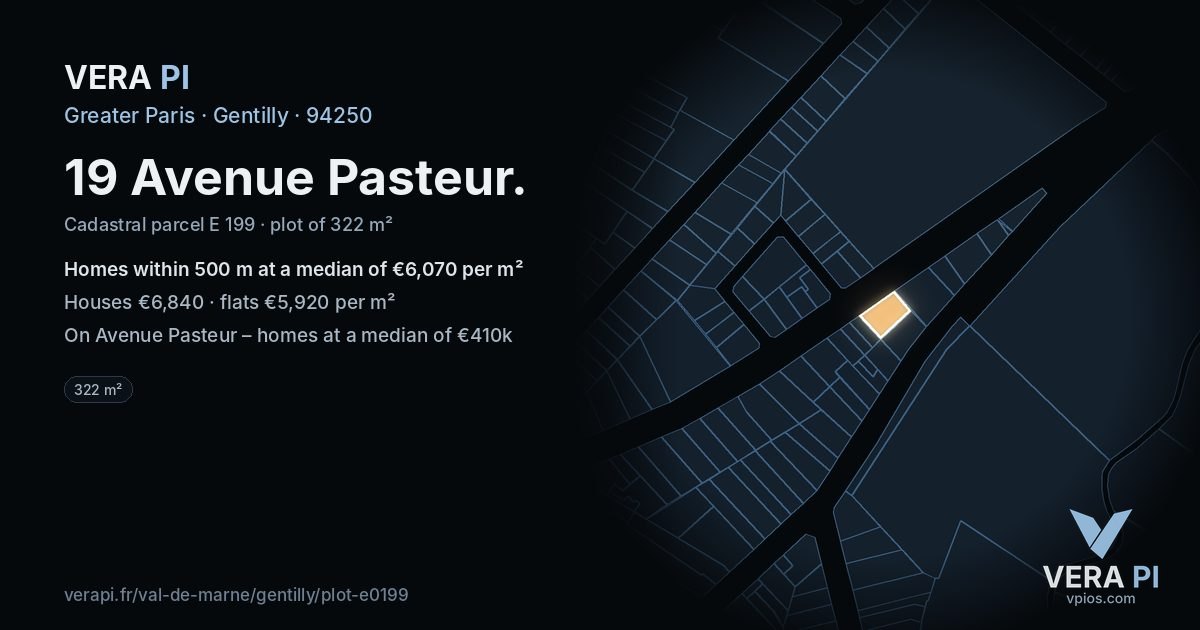 19 Avenue Pasteur, Gentilly at night – the plot lit, the parcels around coloured by the prices near them
