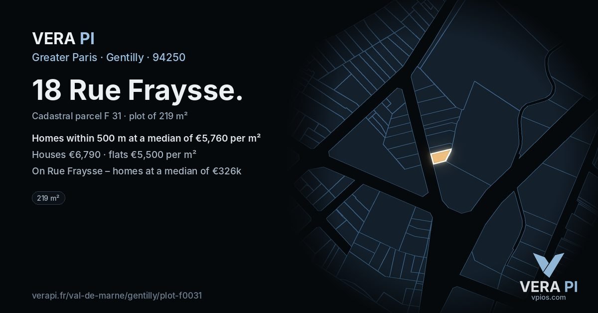 18 Rue Fraysse, Gentilly at night – the plot lit, the parcels around coloured by the prices near them