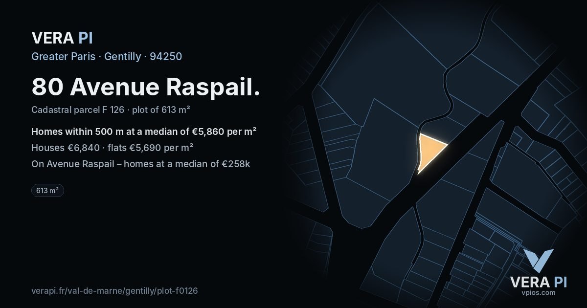 80 Avenue Raspail, Gentilly at night – the plot lit, the parcels around coloured by the prices near them