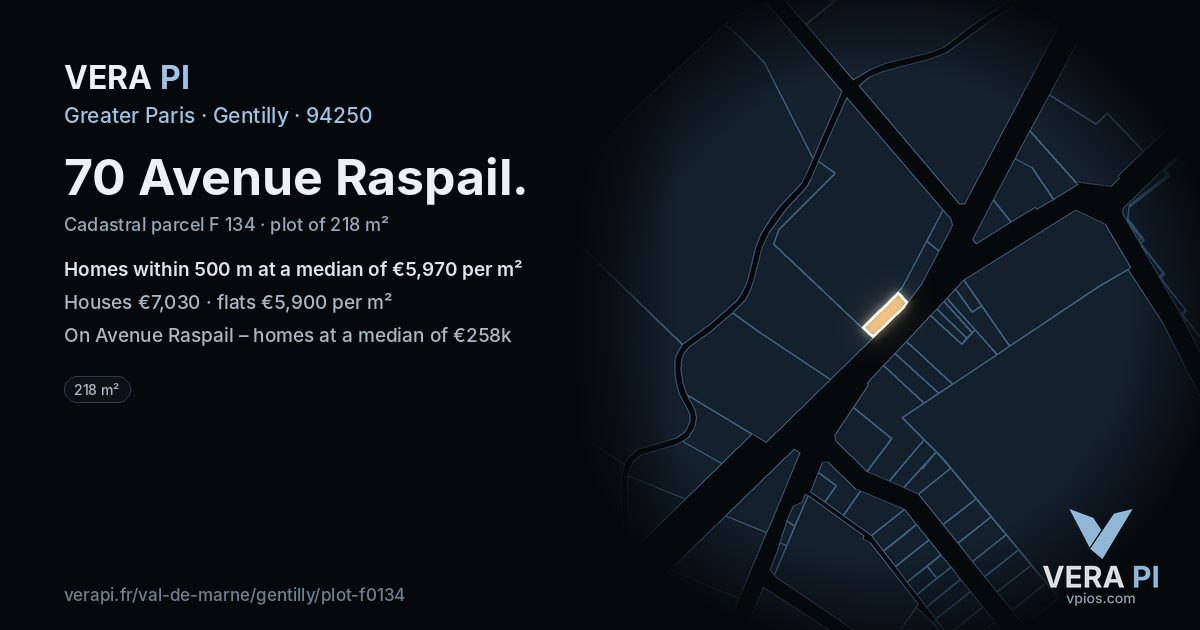 70 Avenue Raspail, Gentilly at night – the plot lit, the parcels around coloured by the prices near them