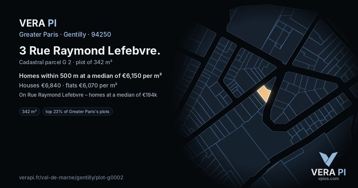 3 Rue Raymond Lefebvre, Gentilly at night – the plot lit, the parcels around coloured by the prices near them