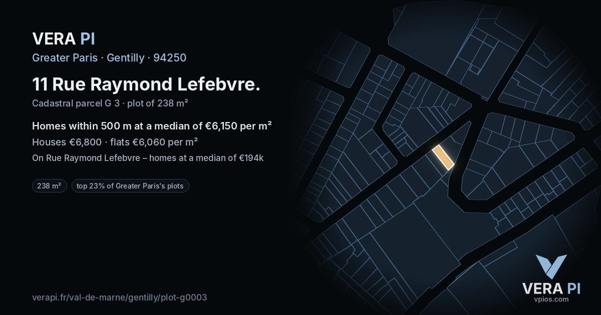 11 Rue Raymond Lefebvre, Gentilly at night – the plot lit, the parcels around coloured by the prices near them