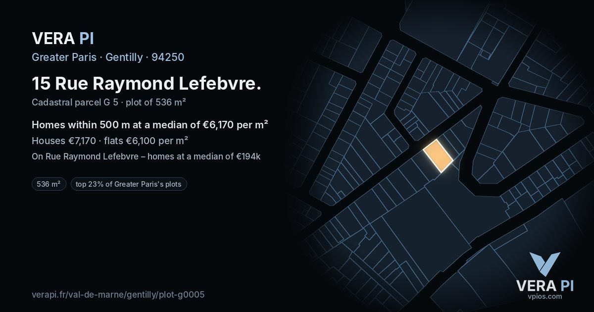 15 Rue Raymond Lefebvre, Gentilly at night – the plot lit, the parcels around coloured by the prices near them